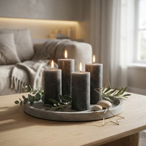 Ensfarvede bloklys, antracit, 50x100 mm, sæt med 4 | Floristik24.dk