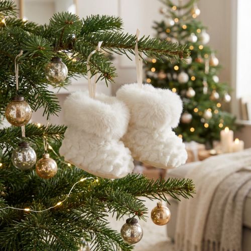 Støvler med pelsstøvler Juletræspynt hvid 7cm 2stk | Floristik24.dk