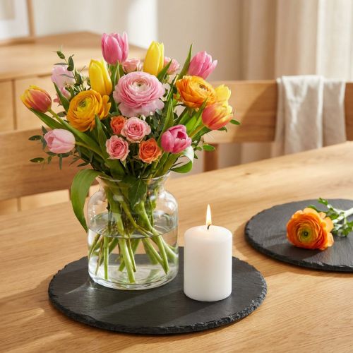 Naturskiferplade rund stenbakke sort Ø20cm 4 stk | Floristik24.dk