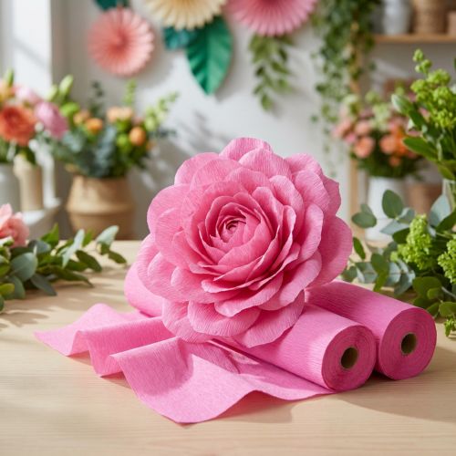 Flower crepe pink B10cm gramvægt 128g/kvm L250cm 2stk | Floristik24.dk