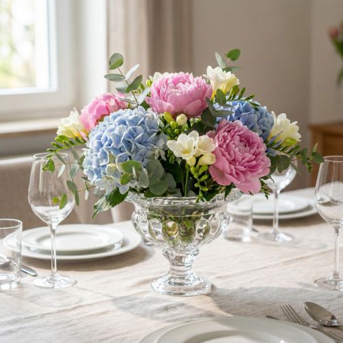 Klassisk glasskål med fod i vintage design – Klar, Ø13cm x 11 cm – Alsidig brug til trofædekoration | Floristik24.dk