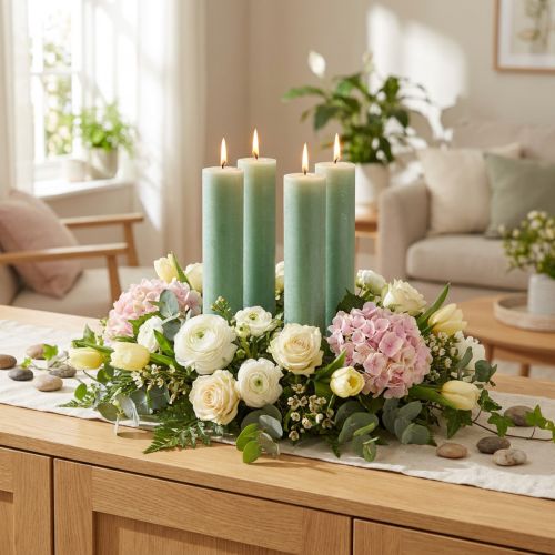 Grønne lys store pindelys ensfarvede 50x300mm 4 stk | Floristik24.dk