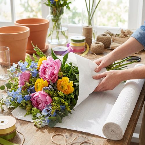 Blomstercrepepapir, hvidt, 50 x 250 cm, 5 stk. | Floristik24.dk