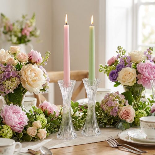 Lysestage i glas, klar, pind, lysestage, riller, H20cm, 2 stk. | Floristik24.dk