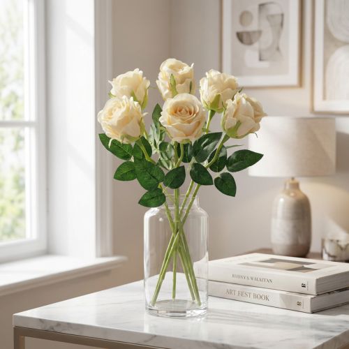 Kunstige blomster rose creme Ø6cm L50cm 6stk | Floristik24.dk