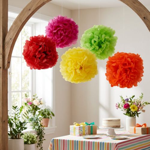 Pompom papir Ø30cm assorteret 5ST | Floristik24.dk