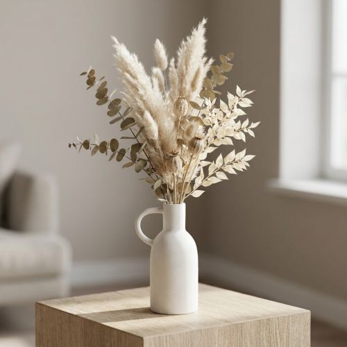 Keramikvase hvid til tør dekoration med hank Ø9cm H21cm | Floristik24.dk