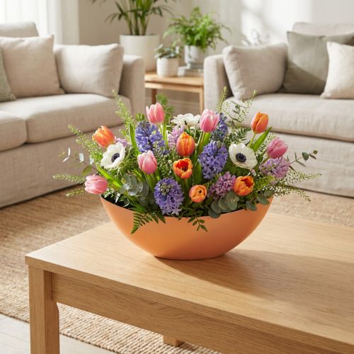 Dekorativ skål/plantekasse, abrikos, 39 cm x 12 cm, H13 cm | Floristik24.dk