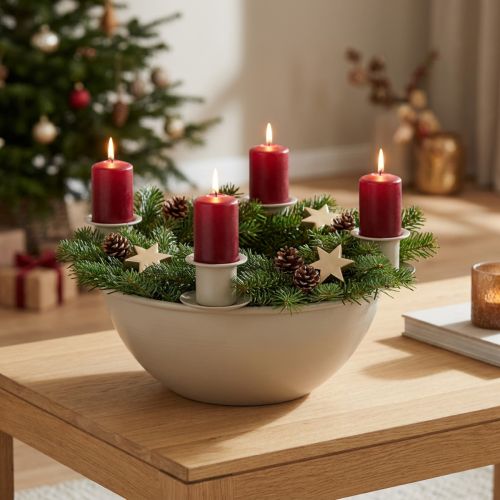 Artikel Lysestage med 4 holdere, moderne adventskrans, beige, 15 cm