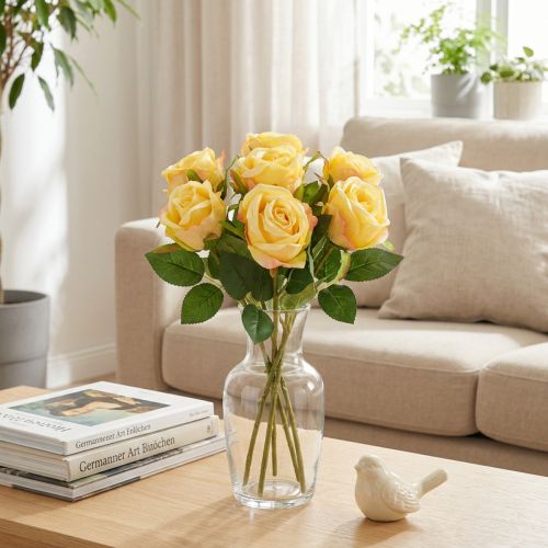 Rosebuket blomsterarrangement til elegant dekoration i opholdsstuen 44 cm 6 stk. | Floristik24.dk