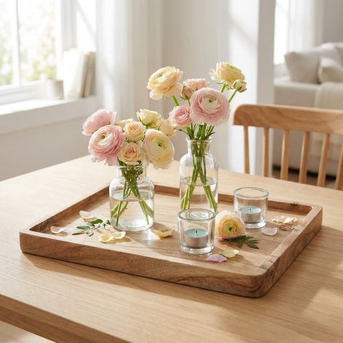 Dekorativ bakke, akacietræ, rektangulær, naturlig finish, 30×25 cm | Floristik24.dk
