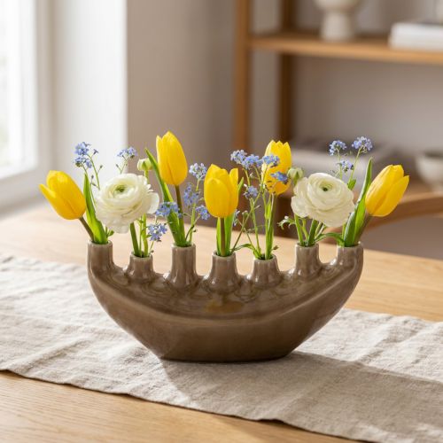 Dekorativ Vase Båd Keramik Vase Brun 23×8,5cm H11cm | Floristik24.dk