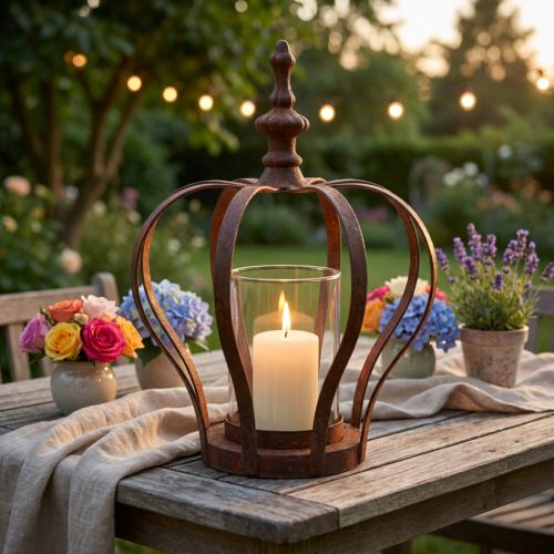 Lanterne Krone Brun Rust Med Stearinlys Glas Ø14cm H18cm | Floristik24.dk