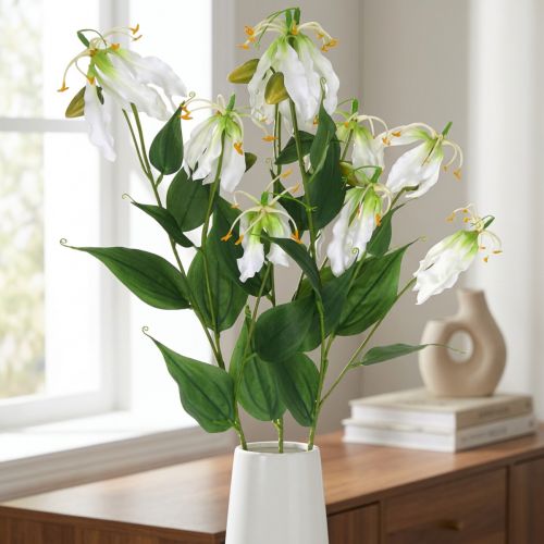 Kunstig lilje, blomsterdekoration, kunstig plante, silkeblomst hvid L82cm 3 stk. | Floristik24.dk