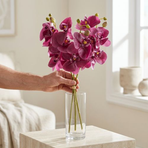 Kunstige orkideer lilla kunstige blomster som ægte 56cm 3 stk | Floristik24.dk