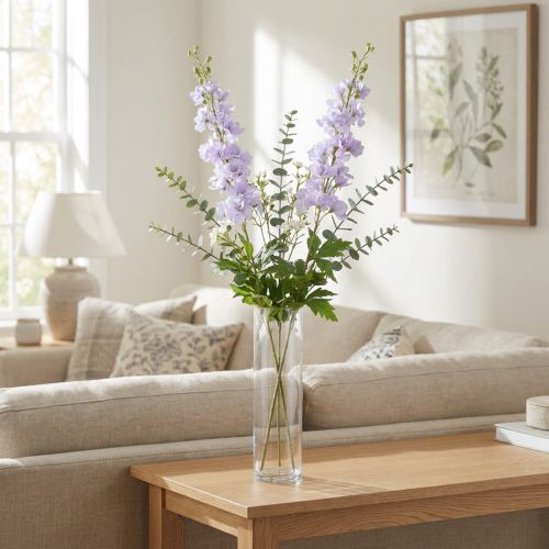 Kunstige blomster Delphinium Lys lilla på stilk 90cm 2stk | Floristik24.dk
