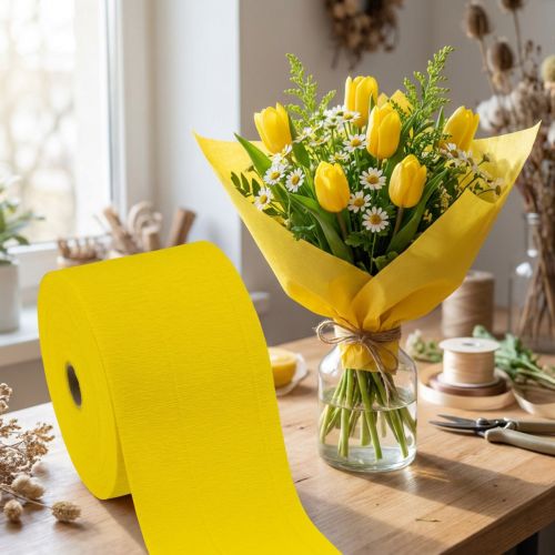 Blomstercrepe gul B10cm gramvægt 128g/kvm L250cm 2 stk. | Floristik24.dk