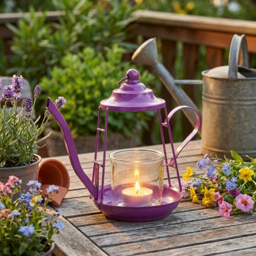 Fyrfadsstage glas lanterne tekande pink Ø13cm H22cm | Floristik24.dk