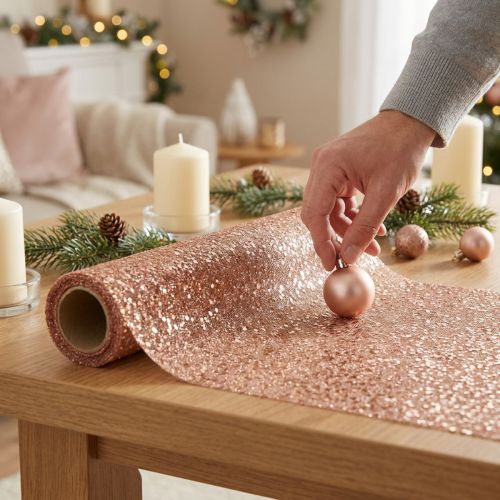 Bordløber Jule rosa guld bordløber 48×450cm | Floristik24.dk