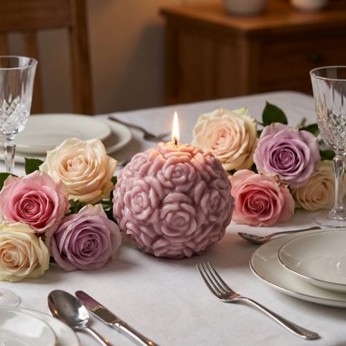 Kuglelys med rosemotiv som romantisk borddekoration | Floristik24.dk