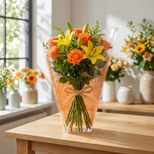 Blomsterpose jutemønster orange L40cm B12-30 50 stk | Floristik24.dk