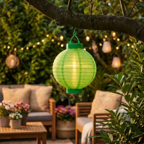 Lampion LED med solcelle 20cm grøn | Floristik24.dk