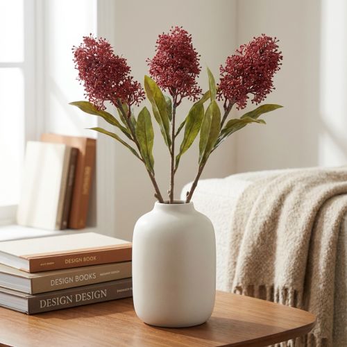 Skimmie kunstige blomster bordeaux Skimmia Japonica tørt look 59 cm 3 stk. | Floristik24.dk