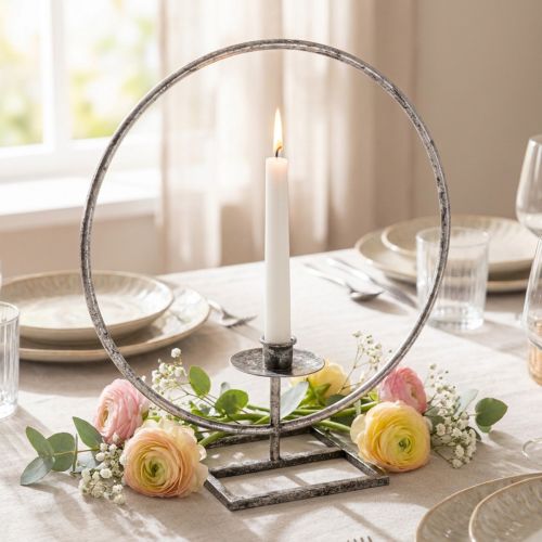 Dekorring metal lysestage sølv shabby chic Ø32cm | Floristik24.dk