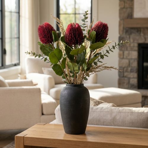 Kunstige blomster, Banksia, Proteaceae vinrød L58cm H6cm 3stk | Floristik24.dk