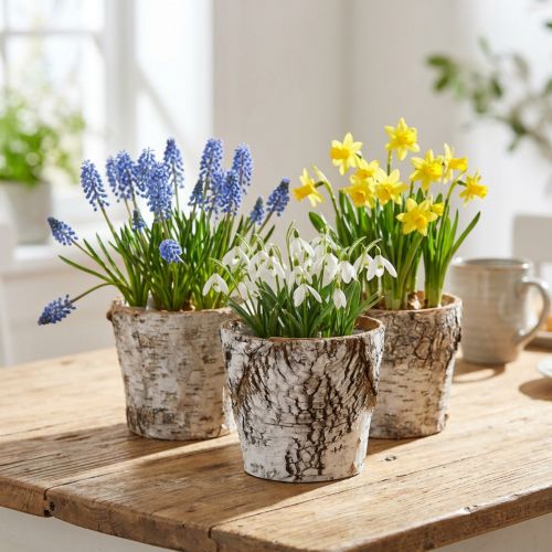 Birkepotte lille plantekasse birk hvid Ø10cm H8,5cm 6 stk | Floristik24.dk