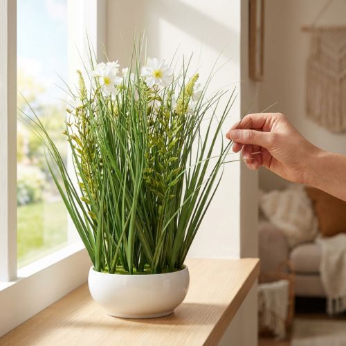 Dekorativt græs med Cosmea blomster i en skål H45cm | Floristik24.dk