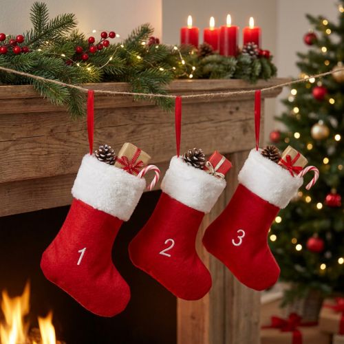 Artikel Adventskalender til udfyldning af støvler filt rød hvid 155cm