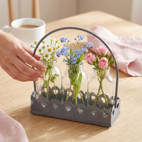 Artikel Mini flaske dekorativ vase bakke rektangulær grå 15,5x6cm