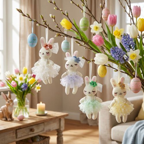 Påskehare dekoration bunny pige plys 12cm 5 stk | Floristik24.dk