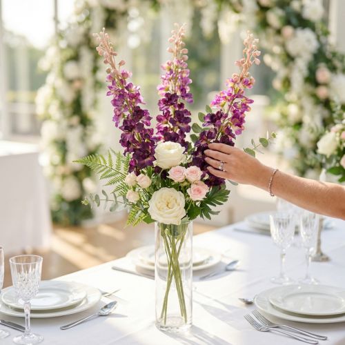 Dekorativ Delphinium som kunstig blomst til stilfulde blomsterdetaljer, 79 cm, 3 stk. | Floristik24.dk