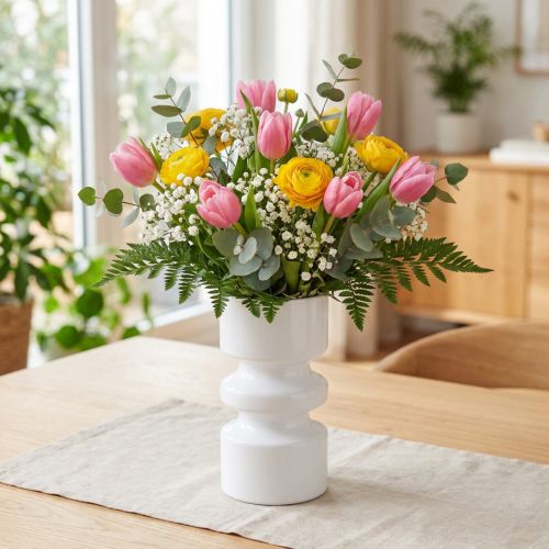 Metal blomstervase i cremehvid