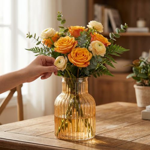 Glasblomstervase i orange,