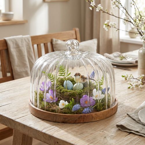 Trætallerken med ostekuppel, dekorativ tallerken, træ, Ø29cm H22cm | Floristik24.dk