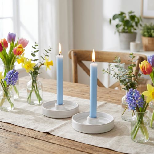 Artikel Lysestage Keramik Hvid – Moderne Lysestage til Taper Lysestager Ø13cm 2 Stk
