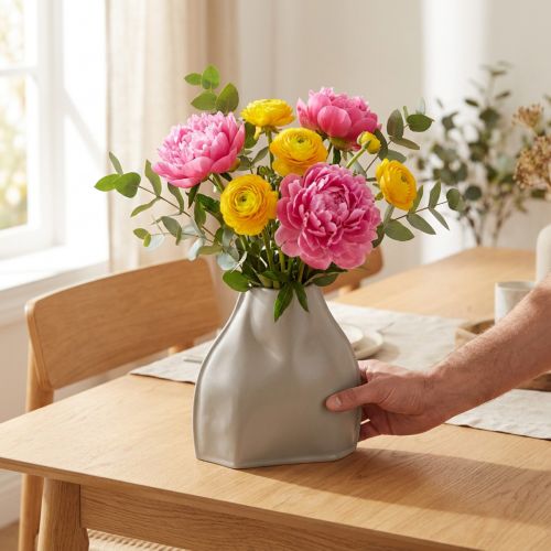 Dekorativ vase keramik grå moderne keramisk dekoration 22×9×22,5 cm | Floristik24.dk