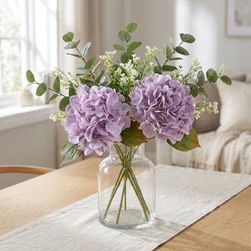 Dekoration Hortensia Kunstige Blomster Lilla Blomst Ø18cm 69cm 2stk | Floristik24.dk