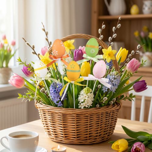 Påskeæg dekorative blomsterpropper dekorative propper farvet 6cm 12 stk | Floristik24.dk