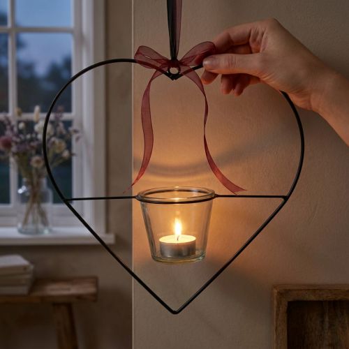 Artikel Lanterne hjertemetal 28cm fyrfadsstage til ophæng af glas 9cm