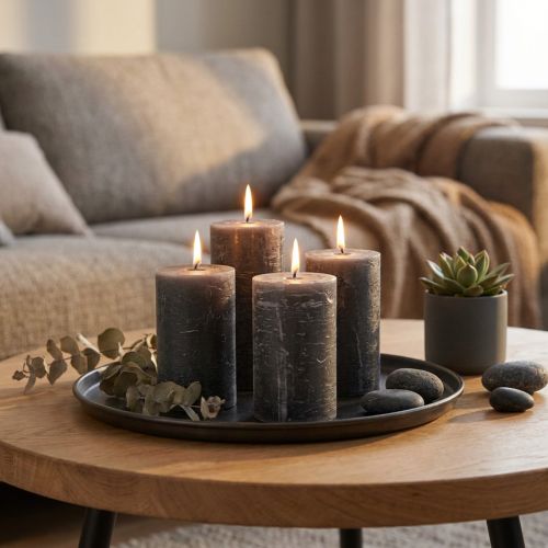 Ensfarvede stearinlys antracit søjlelys 60×80mm 4 stk. | Floristik24.dk