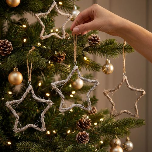 Julepynt stjerne elme stjerner til at hænge hvidvasket 20cm 4stk | Floristik24.dk