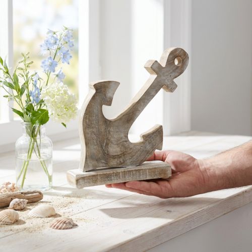 Anker lavet af træ, dekorativt anker, shabby chic, hvid, natur, 22 cm | Floristik24.dk