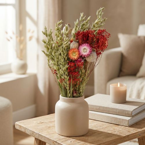 Buket tørrede blomster Buket engblomster Rød H50cm 150g | Floristik24.dk