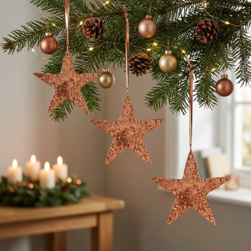 Dekorativ stjerne til at hænge, adventsdekoration, metal vedhæng kobberfarvet 12 × 13cm 3stk | Floristik24.dk