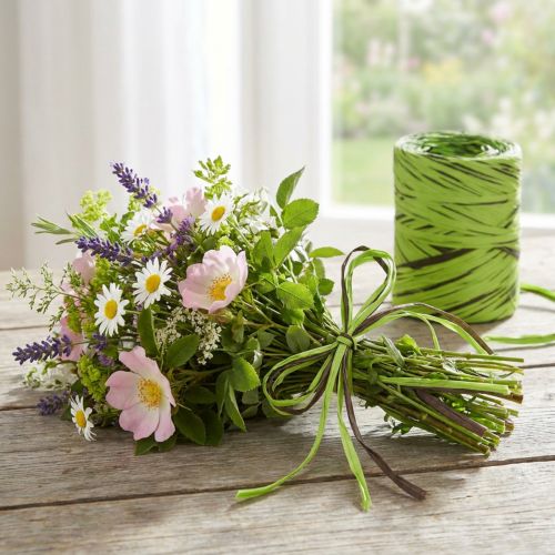 Raffia bånd grønt, brunt, poly raffia 200m | Floristik24.dk
