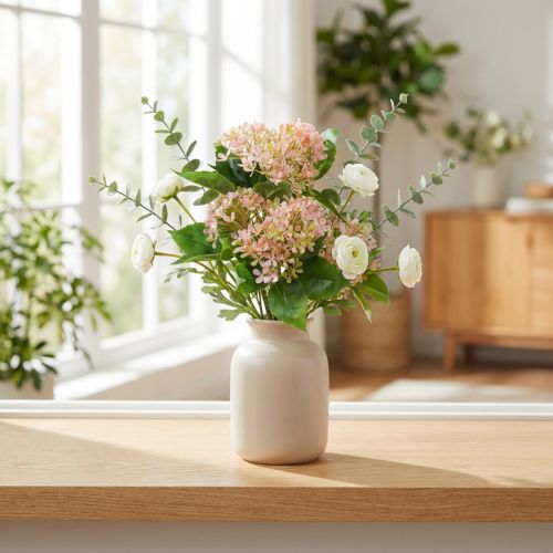 Snowball bush grøn lyserød hvid kunstig 49cm | Floristik24.dk